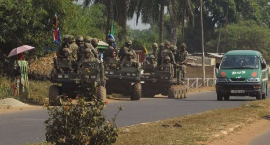 South African soldiers patrol in Bangui, capital of the Central African Republic, on January 10, 2013.  By Sia Kambou (AFP/File)