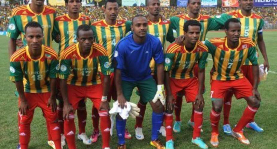 Ethiopia's national team pictured before the World Cup qualifier against South Africa in Addis Ababa, June 16, 2013.  By Simon Maina AFPFile
