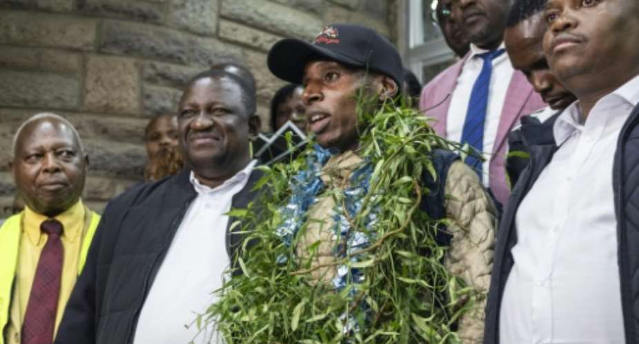 Sabastian Sawe was given a heros welcome at Nairobis international airport.  By Tony KARUMBA (AFP)
