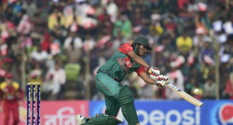 Bangladesh cricketer Soumya Sarkar plays a shot during the second T20 cricket match between Bangladesh and Zimbabwe at the Sheikh Abu Naser Stadium in Khulna on January 17, 2016.  By Munir Uz Zaman AFP