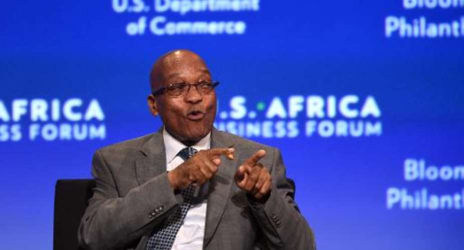 South Africas President Jacob Zuma speaks at a discussion during US-Africa Business Forum on the sideline of the US-Africa Leaders Summit in Washington, DC on August 5, 2014.  By Jewel Samad AFPFile