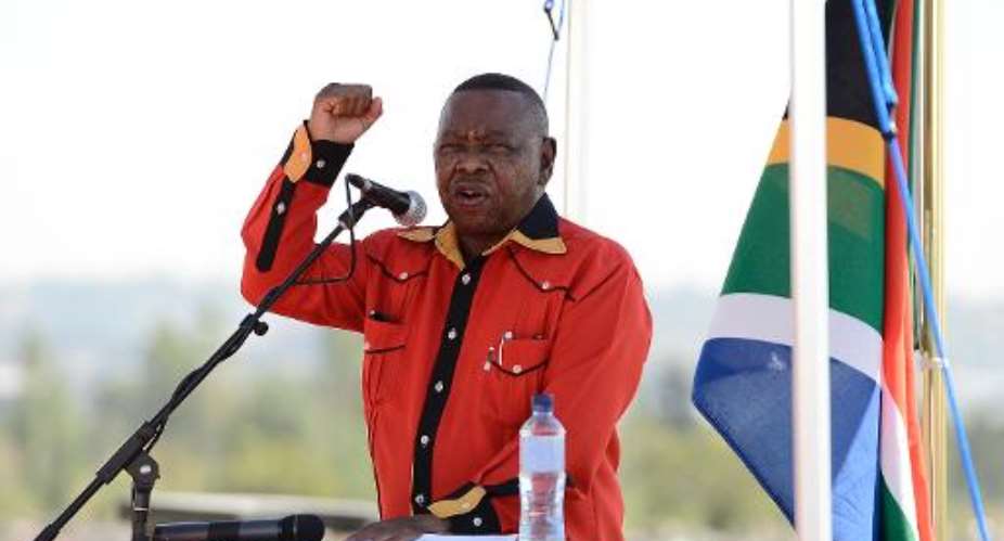 South African Higher Education MinisterBlade Nzimande delivers a speech on April 10, 2013 in Elspark.  By Stephane de Sakutin AFPFile