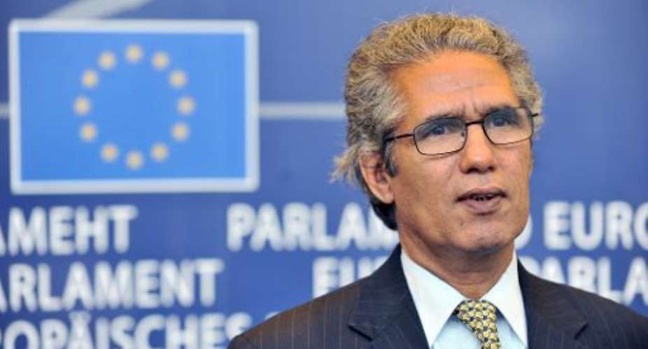 Minister of Foreign Affairs of the Polisario Front separatist movement in the Western Sahara RASD Mohamed Salem Ould Salek speaks to the press on December 1, 2010 at the EU headquarters in Brussels..  By Georges Gobet AFPFile