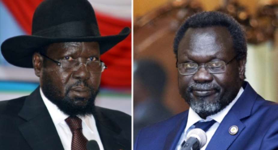 Salva Kiir L and Riek Machar were once friends.  By ZACHARIAS ABUBEKER, SAMIR BOL AFPFile