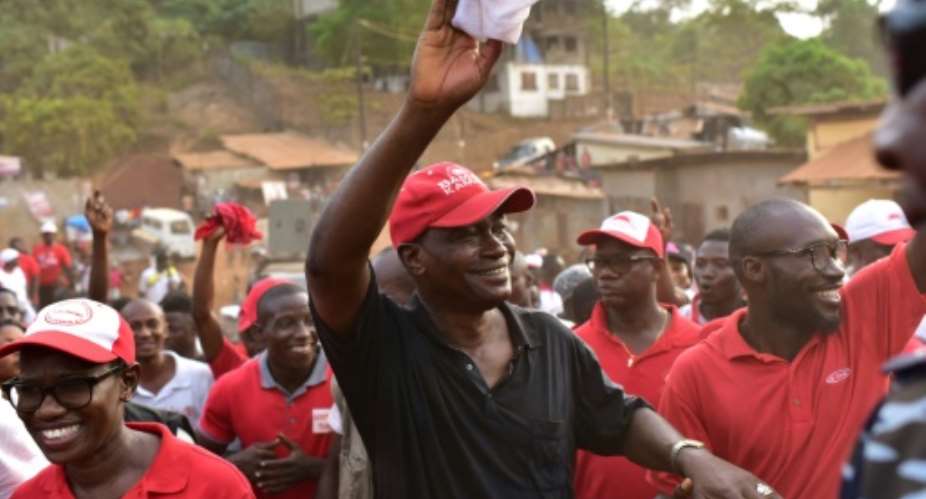 Samura Kamara, seen here during a campaign rally on March 24, says the election count was flawed.  By ISSOUF SANOGO AFPFile