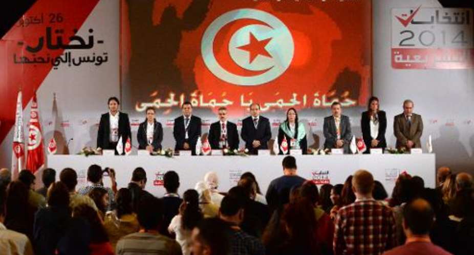 Chafik Sarsar, president of the Independent High Authority for the Elections, gives a conference on the results of the legislative election in Tunisia on October 30, 2014.  By Fadel Senna AFP