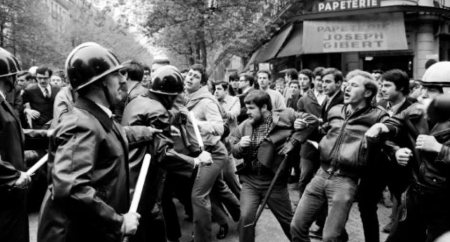 Security forces confront protesting French youths in Paris in May 1968.  By Jacques MARIE AFPFile