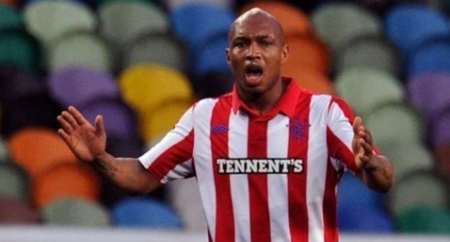 El Hadji Diouf celebrates after scoring for Rangers against Sporting in a Europa League match in Lisbon in February.  By Francisco Leong (AFP)