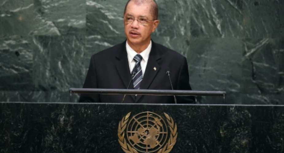 Seychelles's President James Alix Michel addresses the 70th Session of the United Nations General Assembly at the UN in New York on September 29, 2015.  By Jewel Samad AFPFile