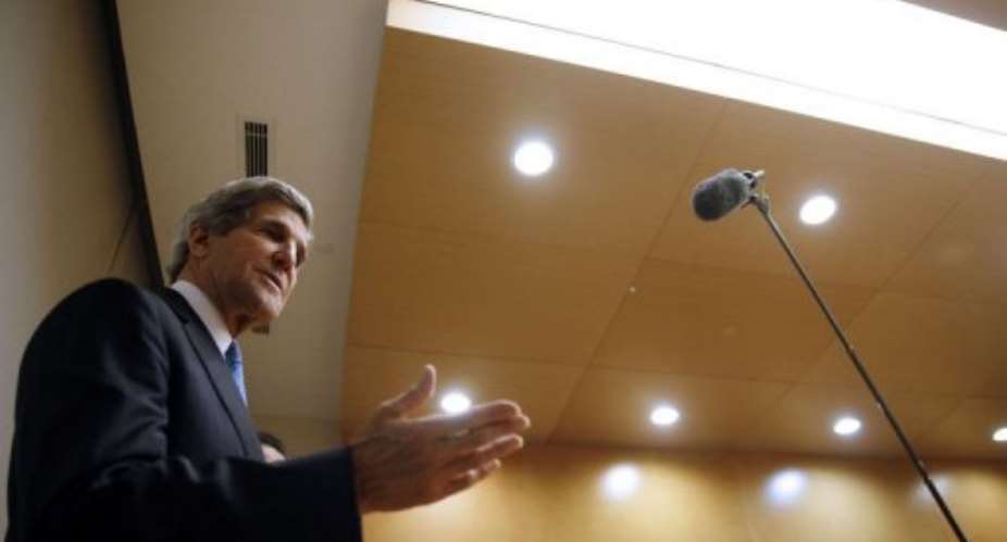 US Secretary of State John Kerry speaks during a press conference in Addis Ababa, Ethiopia, on May 25, 2013.  By Jim Young (Pool/AFP)