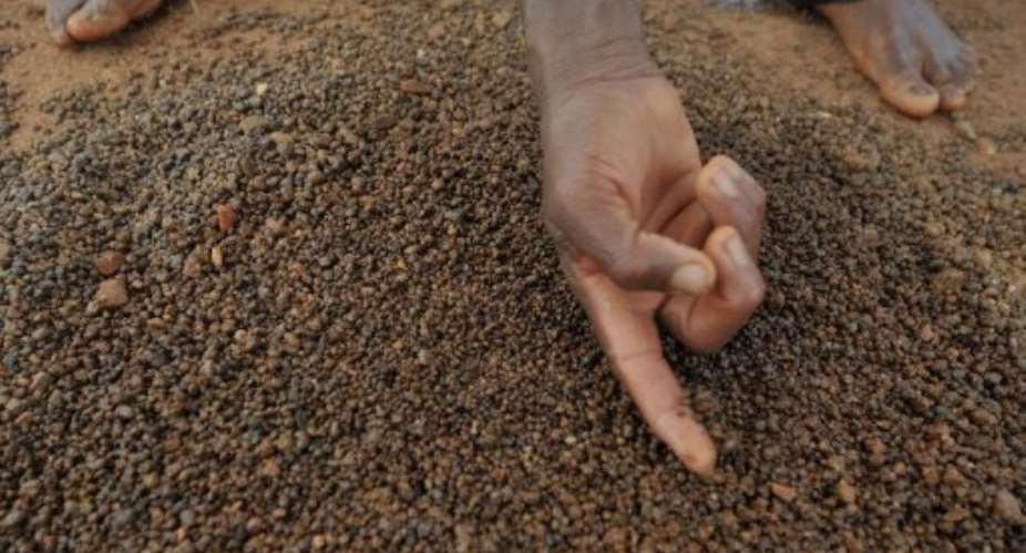 This file illustration photo shows a man sifting through pebbles searching for diamonds at a mine in Africa.  By Issouf Sanogo (AFP/File)
