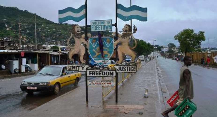 A city sign for Freetown, Sierra Leone, seen on August 13, 2014.  By Carl de Souza (AFP/File)