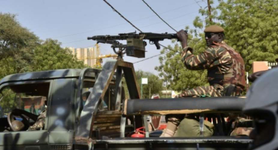 Soldiers on patrol in Niger's capital Niamey.  By ISSOUF SANOGO AFP