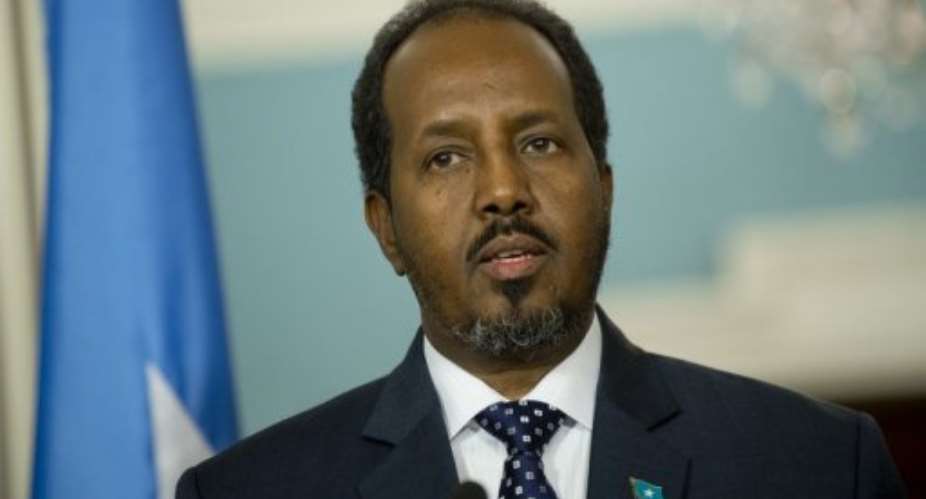Somalian President Hassan Sheikh Mohamud speaks during a press conference in Washington, DC, on January 17, 2013.  By Saul Loeb AFPFile