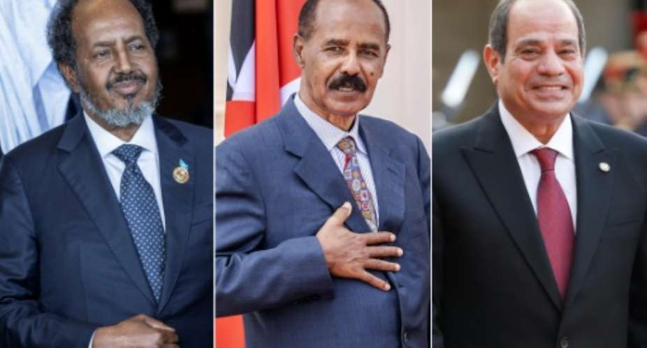 Somalia President Hassan Sheikh Mohamud (left) met with his Eritrean counterpart Isaias Afwerki (centre) and Egypts Abdel Fattah al-Sisi in Asmara.  By Amanuel SILESHI, Luis TATO, Ludovic MARIN (AFP)