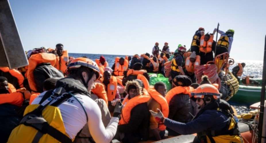 SOS Mediterranee rescued 224 people from different vessels.  By Johanna de TESSIERES SOS MEDITERRANEEAFP