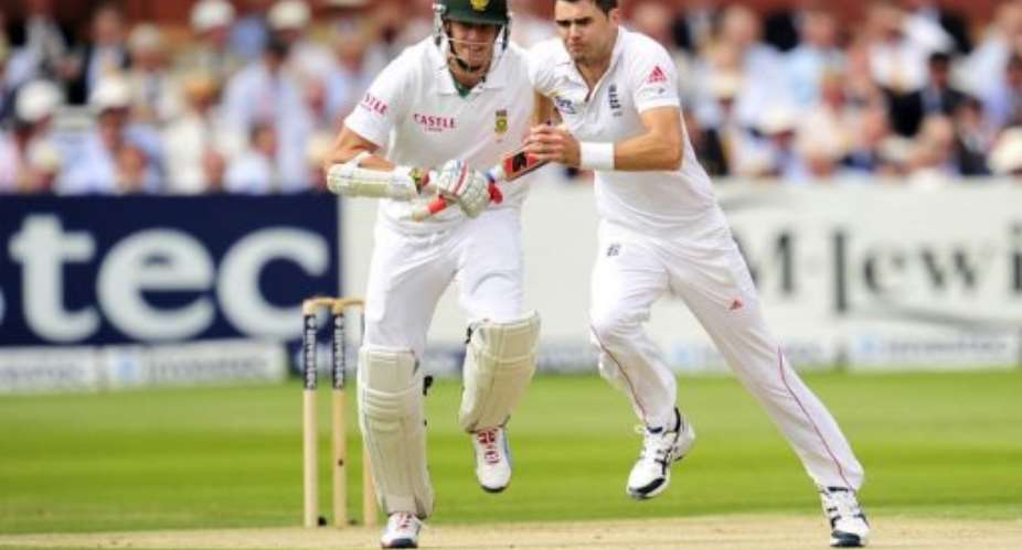 England's James Anderson right runs past South Africa's Morne Morkel.  By Glyn Kirk AFPFile