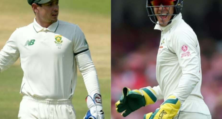 South Africa and Australia captains Quinton de Kock left and Tim Paine will not be meeting after the Australians cancelled their tour because of Covid-19 fears.  By Christiaan Kotze                    , JEREMY NG AFPFile