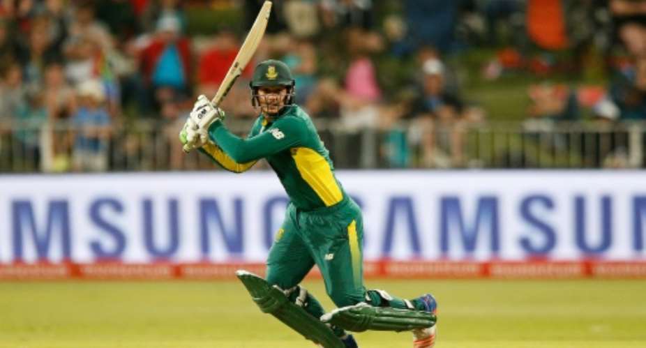 South Africa batsman Quinton De Kock plays a shot during the third ODI against Australia at Kingsmead cricket stadium in Durban, South Africa on October 5, 2016.  By Gianluigi Guercia AFPFile