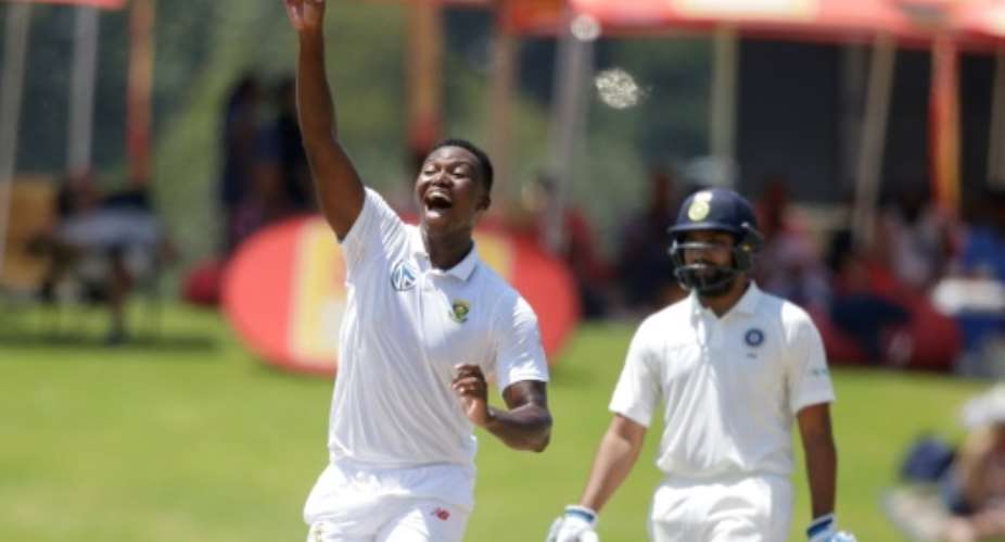 South Africa bowler Lungi Ngidi celebrates the dismissal of India batsman Hardik Pandya not in picture during the fifth day of the second Test at Supersport cricket ground in Centurion on January 17, 2018.  By Gianluigi GUERCIA AFP