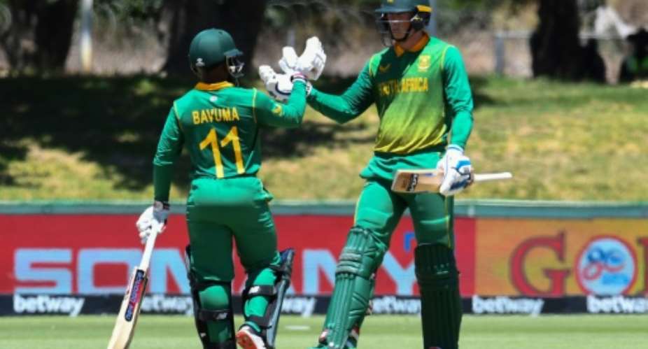 South Africa captain Temba Bavuma left and Rassie van der Dussen right added 204 for the fourth wicket against India on Wednesday.  By RODGER BOSCH AFP