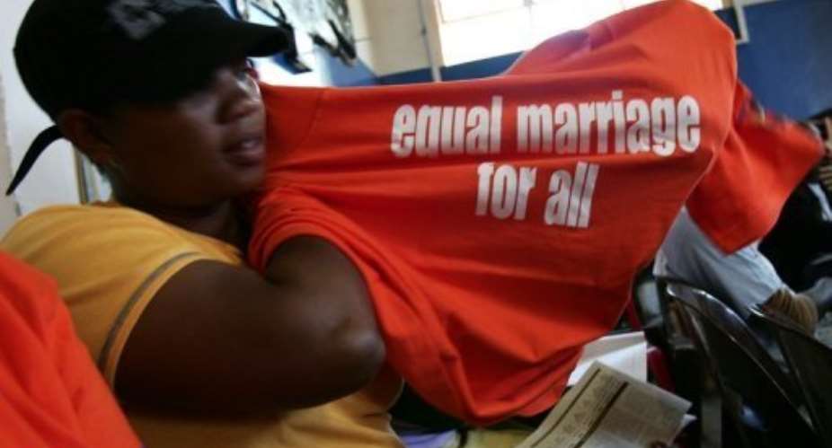 South Africa is the only African country that allows same-sex marriage.  By Alexander Joe AFPFile