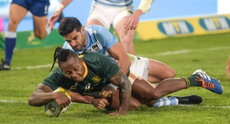 South Africa wing Sibusiso Nkosi scored two brilliant tries against Argentina.  By Christiaan Kotze AFP