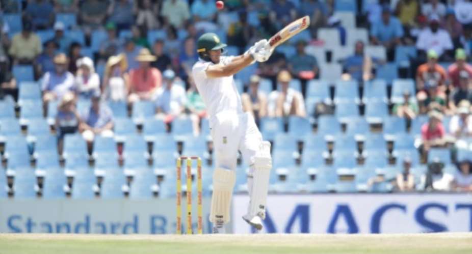 South African batsman Aiden Markram plays a shot during the first day of the second Test against India at SuperSport Park in Centurion, on January 13, 2018.  By Gianluigi Guercia AFP