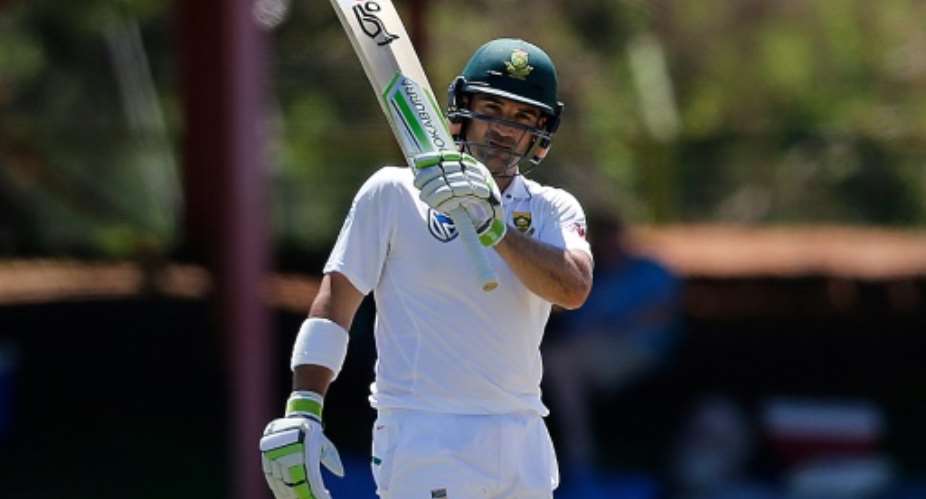 South African batsman Dean Elgar celebrates after scoring a half-century against Bangladesh during the first day of the second Test match in Bloemfontein, on October 6, 2017.  By Marco Longari AFPFile