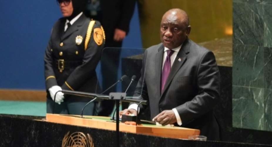 South African President Cyril Ramaphosa addresses the 78th United Nations General Assembly.  By Bryan R. Smith (AFP)