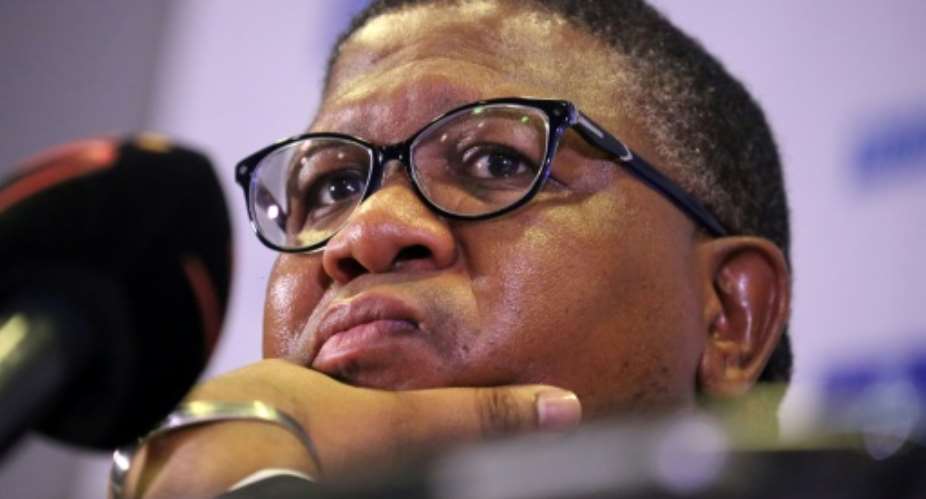 South African sports minister Fikile Mbalula addresses a press conference in Durban on March 14, 2017.  By ANESH DEBIKY AFP