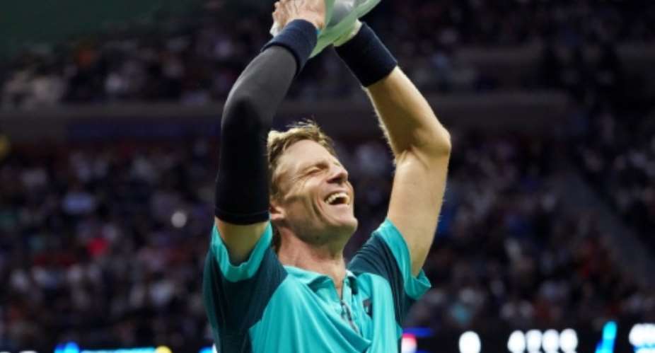 South Africa's Kevin Anderson celebrates after defeating Spain's Pablo Carreno Busta during their 2017 US Open Men's Single Semifinals match in New York.  By Don EMMERT AFP