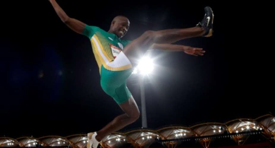 South Africa's Luvo Manyonga set a new Commonwealth Games record to win the men's long jump..  By Adrian DENNIS AFP