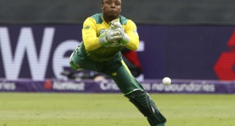 South Africa's Mangaliso Mosehle drops a catch during the third T20 international against England at Sophia Gardens cricket ground in Cardiff, south Wales, on June 25, 2017.  By Geoff CADDICK AFP