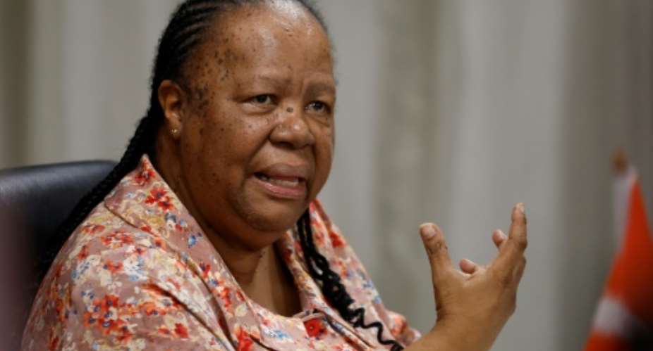 South Africa's Minister of International Relations and Cooperation Naledi Pandor speaks in Pretoria on March 5, 2024.  By Phill Magakoe AFPFile