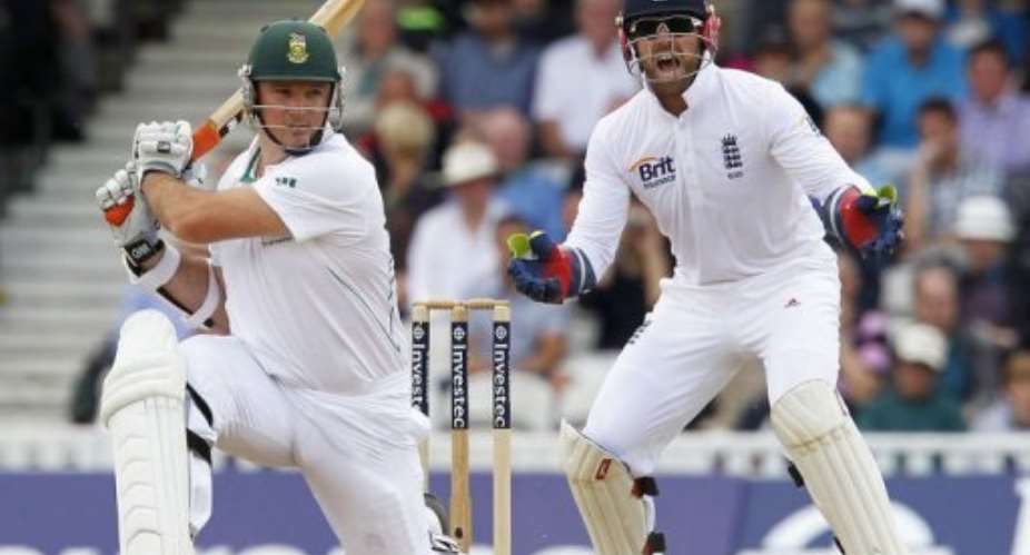 South Africa captain Graeme Smith (left) was 103 not out.  By Ian Kington (AFP)