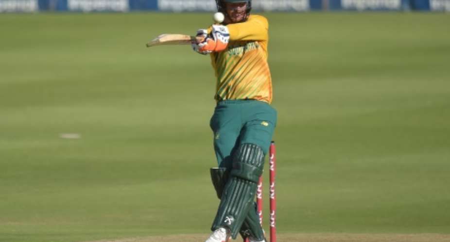South Africa's stand-in captain Heinrich Klaasen hits a six during his 50 in the first Twenty20 against Pakistan at the Wanderers.  By Christiaan Kotze AFP