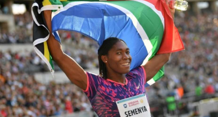 South Arican Caster Semenya celebrates after the 600m women's competition at the at the ISTAF  Athletics Meeting im Olympic Stadion in Berlin, on August 27, 2017.  By Hendrik Schmidt dpaAFP
