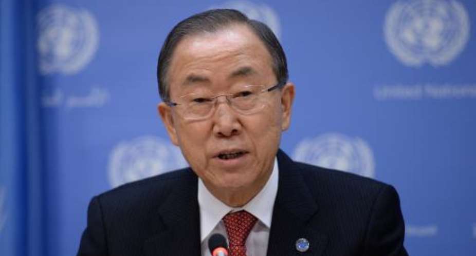 United Nations Secretary General Ban Ki-Moon speaks at his annual year-end press conference at UN headquarters in New York on December 16, 2013.  By Stan Honda AFPFile