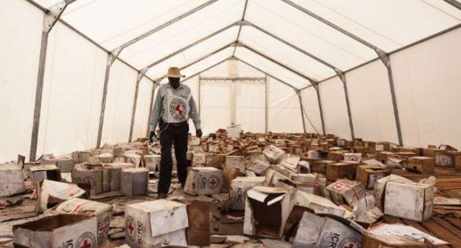 The ICRC warehouse in Leer, South Sudan on May 23, 2015, after it was looted when workers left before an impending military attack.  By Pawel Krzysiek International Committee of the Red CrossAFP