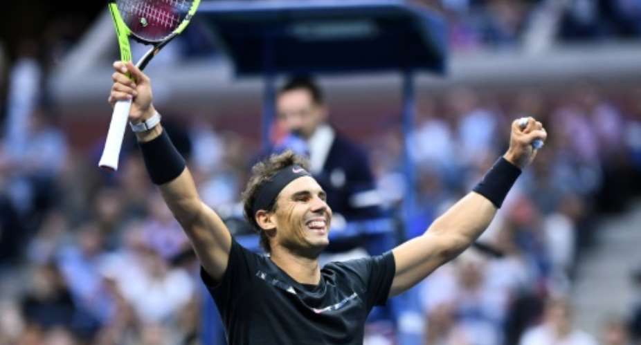 Spain's Rafael Nadal celebrates after defeating South Africa's Kevin Anderson to win the US Open.  By Jewel SAMAD AFP
