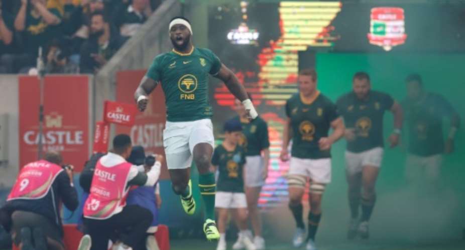 Springbok captain Siya Kolisi (2nd R) will play his 94th Test when he faces Australia in the the World Rugby Championship on Saturday.  By PHILL MAGAKOE (AFP)