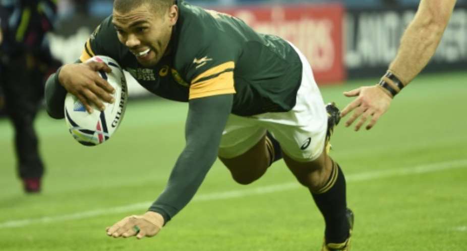 South Africa wing Bryan Habana scores his third and his team's seventh try during the Rugby World Cup Pool B match against the USA at the Olympic Stadium on October 7, 2015.  By Lionel Bonaventure AFPFile