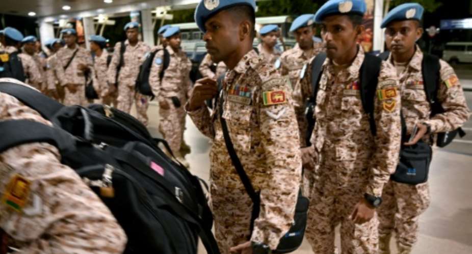 Sri Lanka Army troops en route to Mali to join the UN peacekeeping mission there in November 2019.  By ISHARA S. KODIKARA AFP