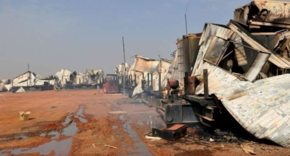 A picture taken on March 28, 2012 shows destruction in Sudan's southern oil centre of Heglig.  By  AFPFile