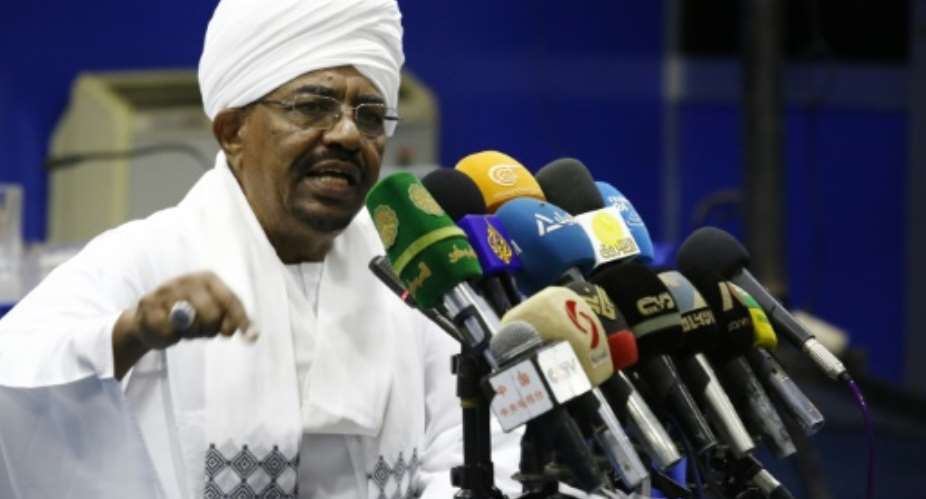 Sudanese President Omar al-Bashir addresses top officials from his ruling National Congress Party during a meeting on August 21, 2015 in the capital Khartoum.  By Ashraf Shazly AFPFile