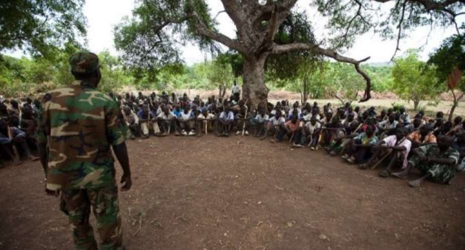 New recruits for the Sudan People's Liberation Army train in the Nuba mountains.  By Trevor Snapp AFPFile