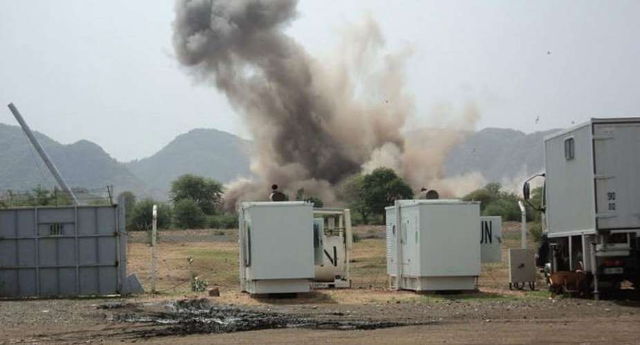 Bombs land very close to the UN Mission in Sudan compound on June 14, as Khartoum stepped up strikes in South Kordofan.  By  AFPFile