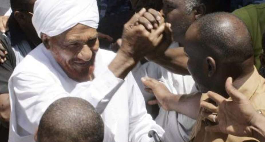 Sudan's former prime minister Sadiq al-Mahdi, in Khartoum on May 15, 2014.  By Ebrahim Hamid AFPFile