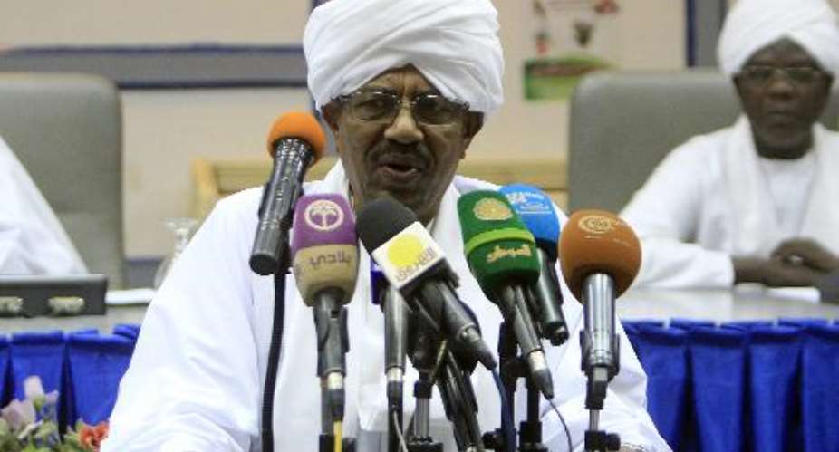 Sudan's President Omar al-Bashir address the National Consultative Council in Khartoum on October 21, 2014.  By Ashraf Shazly AFPFile
